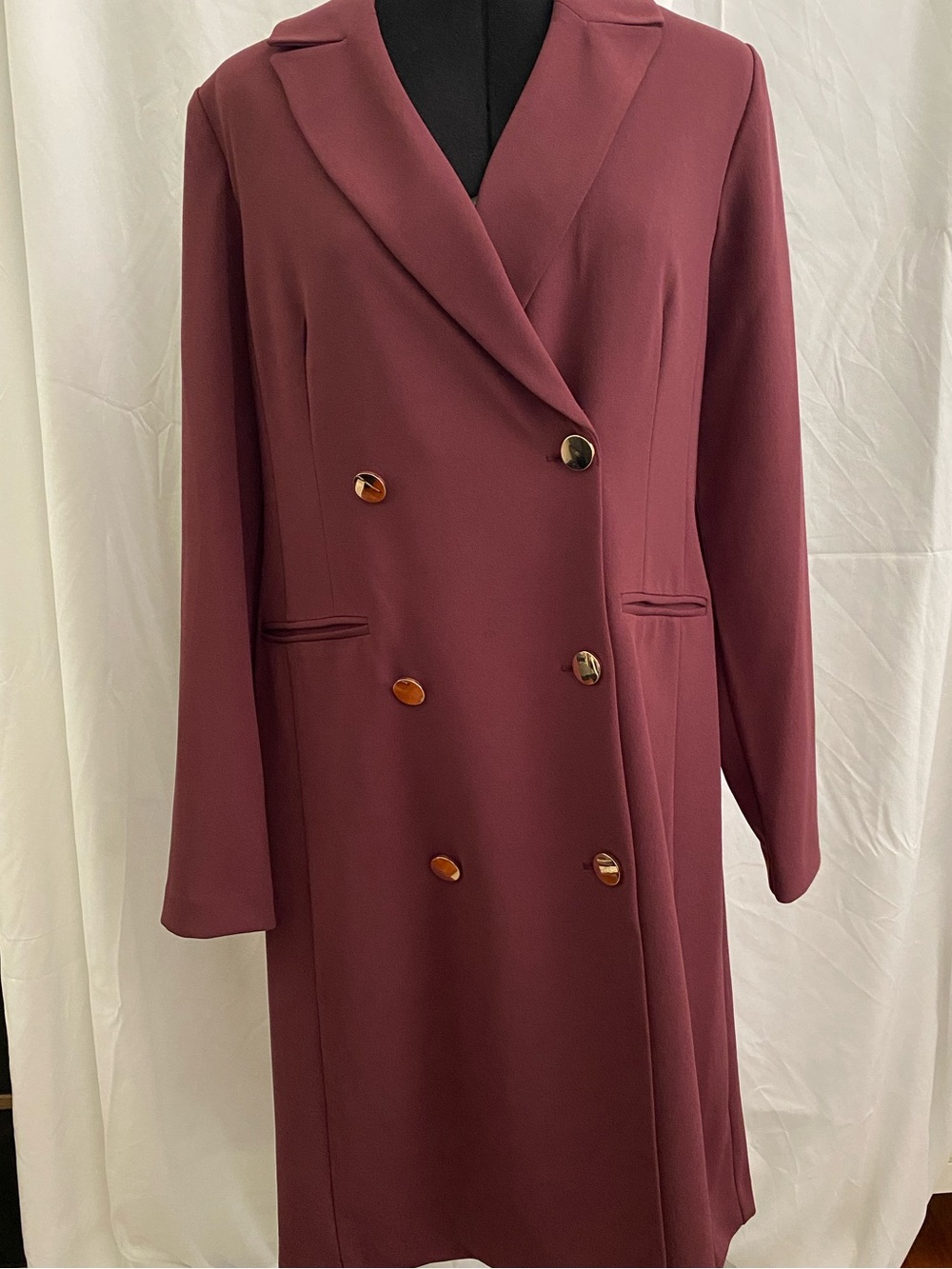 Shelby & Palmer Burgundy Double-Breasted Long Sleeve Dress Coat